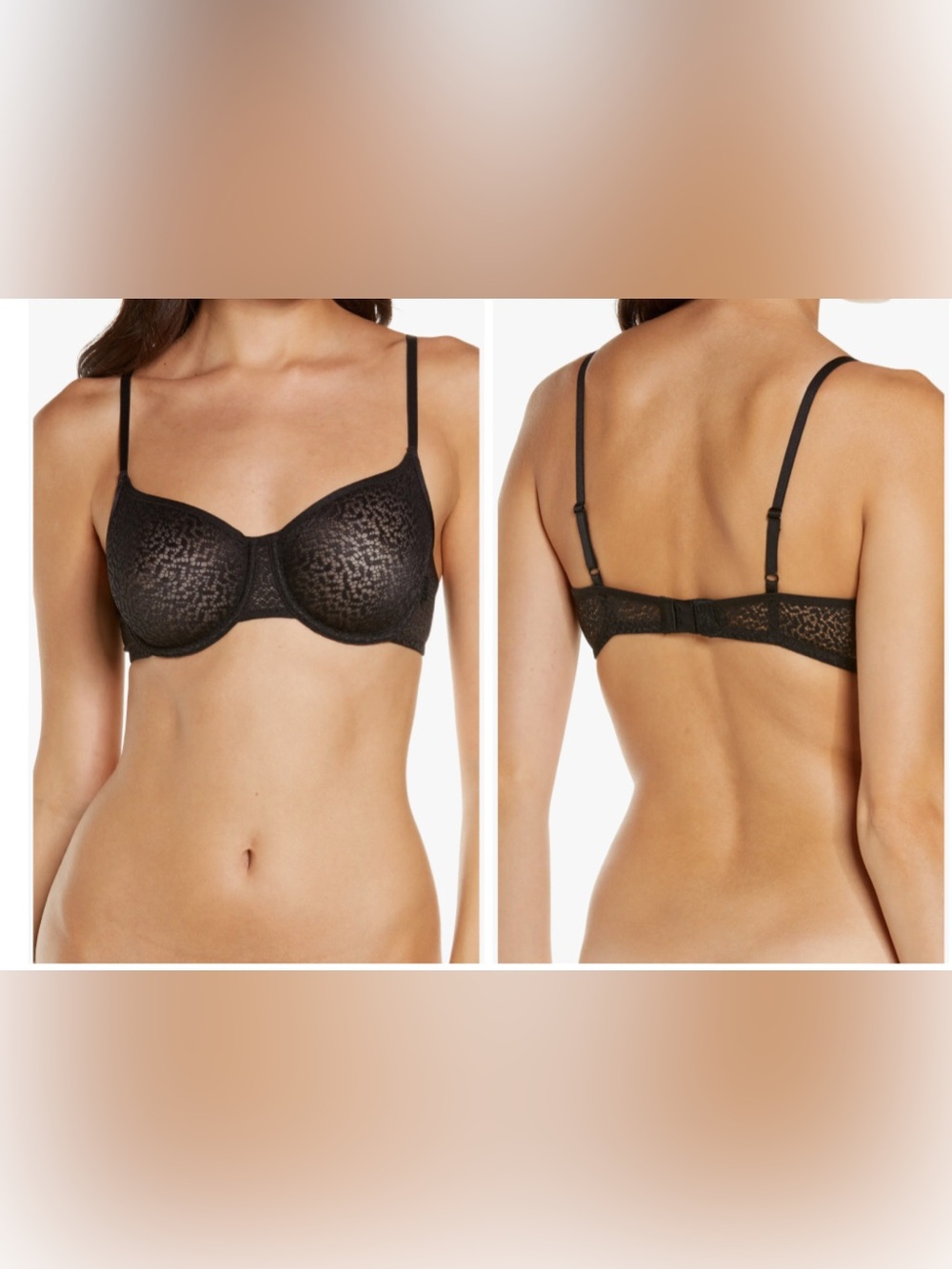 Dkny Women's Modern Lace Sheer Unlined Demi Bra Size 36C Black Underwire New